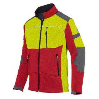 Veste polaire en maille rouge et jaune 