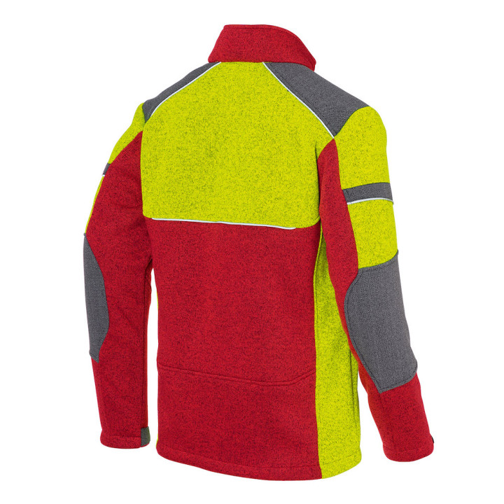 Veste polaire en maille rouge et jaune 