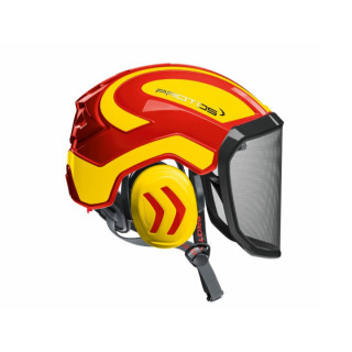 Casque integral Arborist Protos rouge et jaune