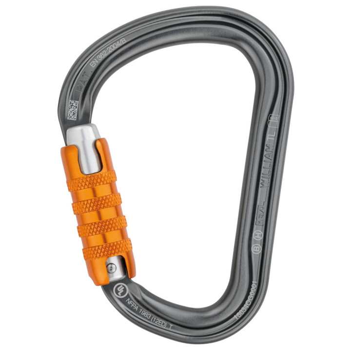 Mousqueton William Petzl, poire, aluminium - gris, noir, doré