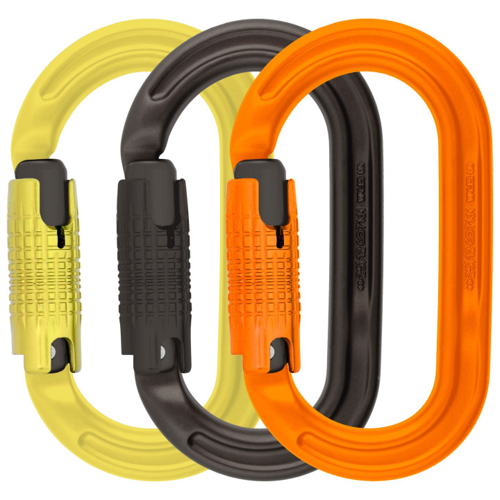 Mousqueton DMM Ultra O Tri-Lock – lot de 3 (jaune, gris, orange)
