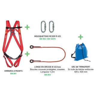 Kit antichute nacelle - harnais 2 points et longe de retenue