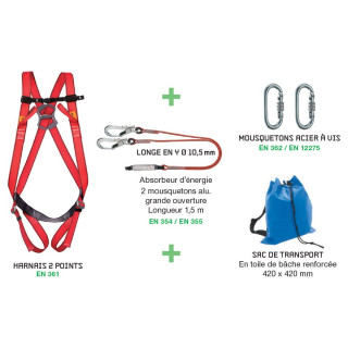 Kit antichute échafaudage - harnais 2 points et longe en Y à absorbeur