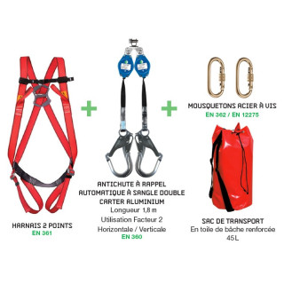 Kit antichute échafaudage avec double enrouleur à sangle 1,8 m