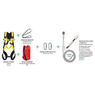 Kit antichute toiture - antichute coulissant sur corde 20 m