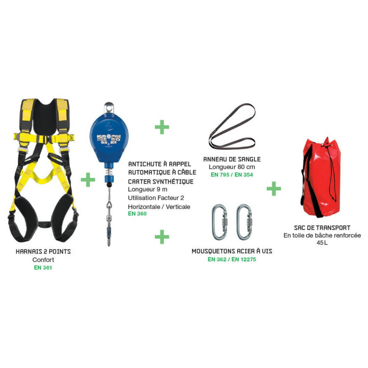 Kit antichute toiture avec enrouleur à câble 9 m