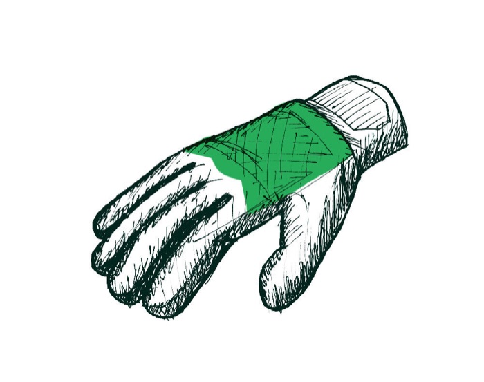 Schéma de la zone de protection du gant anti-coupure type A