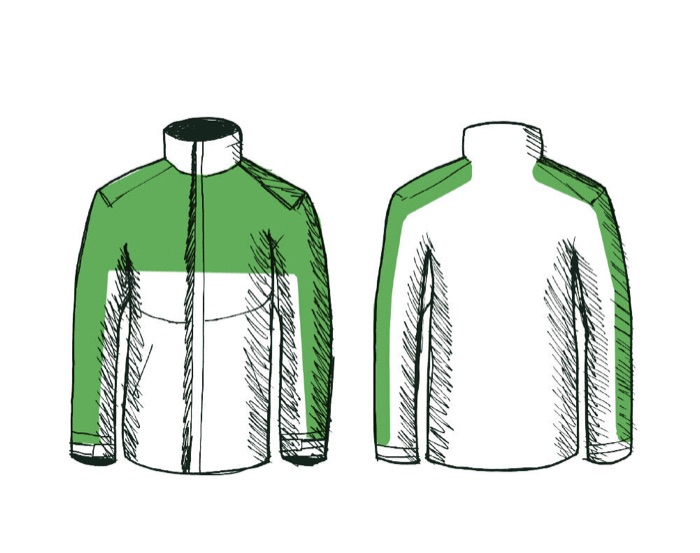 Schéma de la zone de protection de la veste anti-coupure Design A
