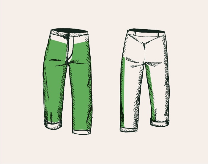 Schéma de la zone de protection du pantalon anti-coupure type A